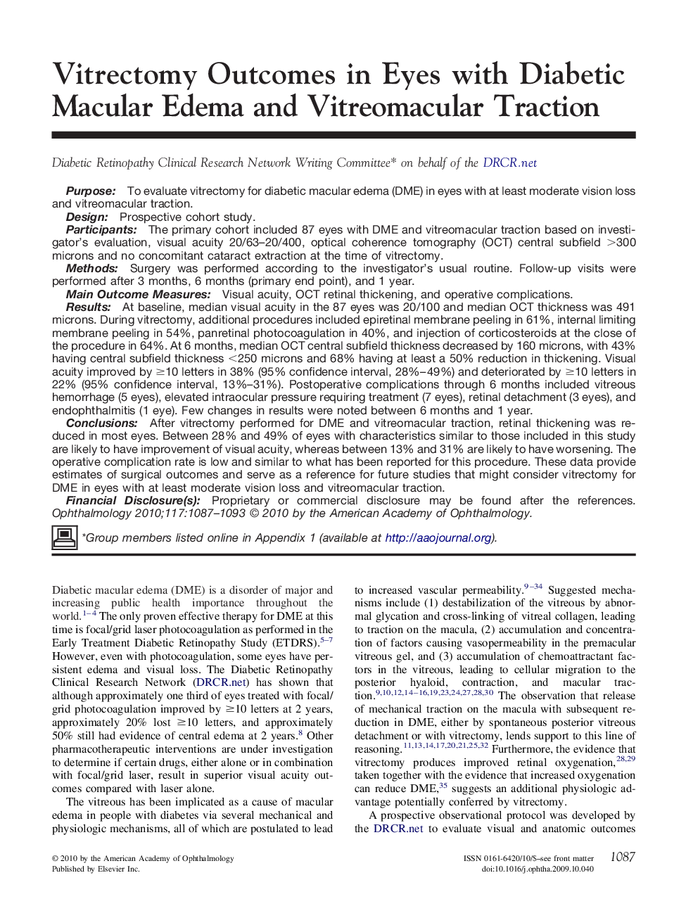 Vitrectomy Outcomes in Eyes with Diabetic Macular Edema and Vitreomacular Traction