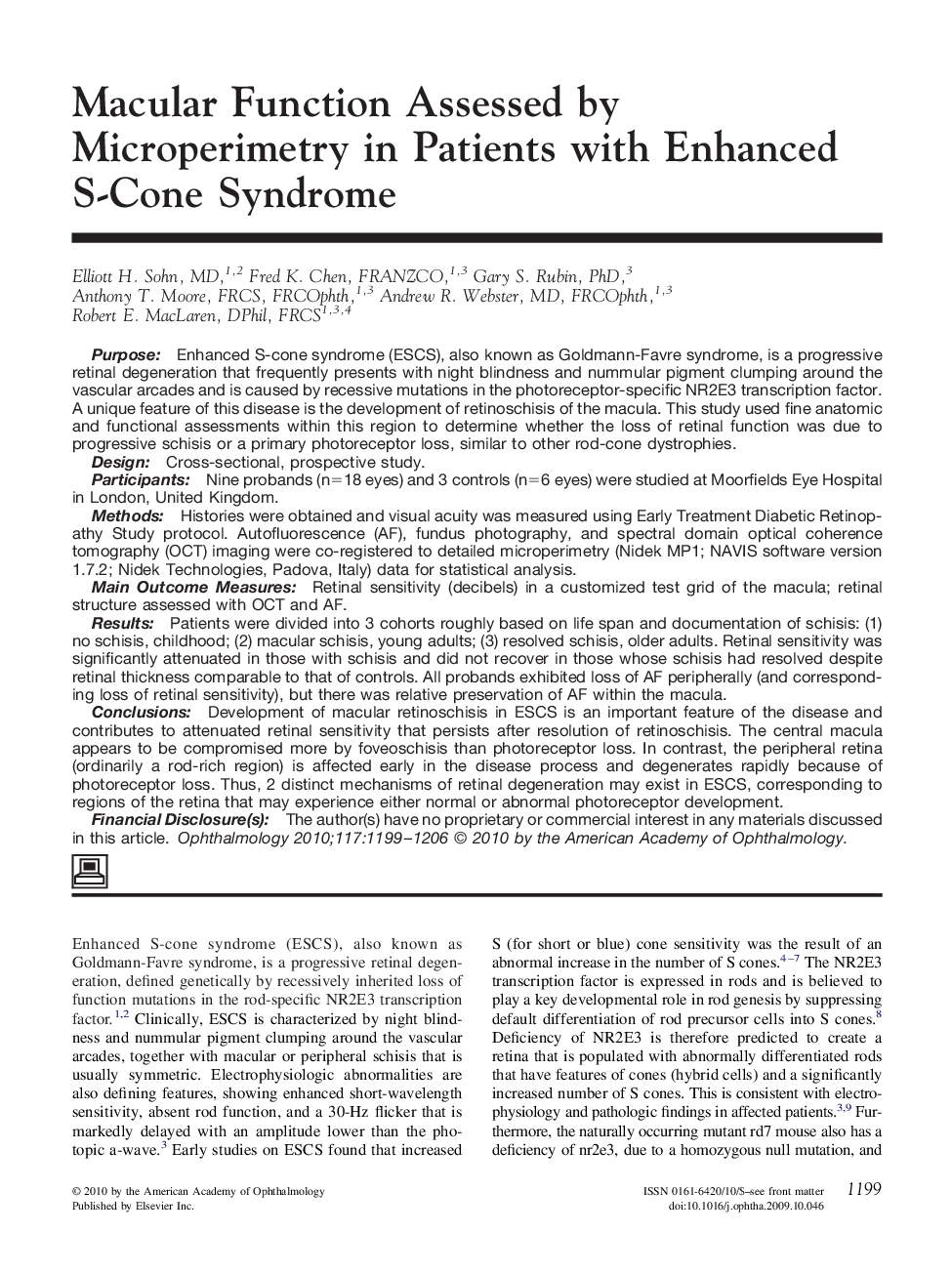 Macular Function Assessed by Microperimetry in Patients with Enhanced S-Cone Syndrome
