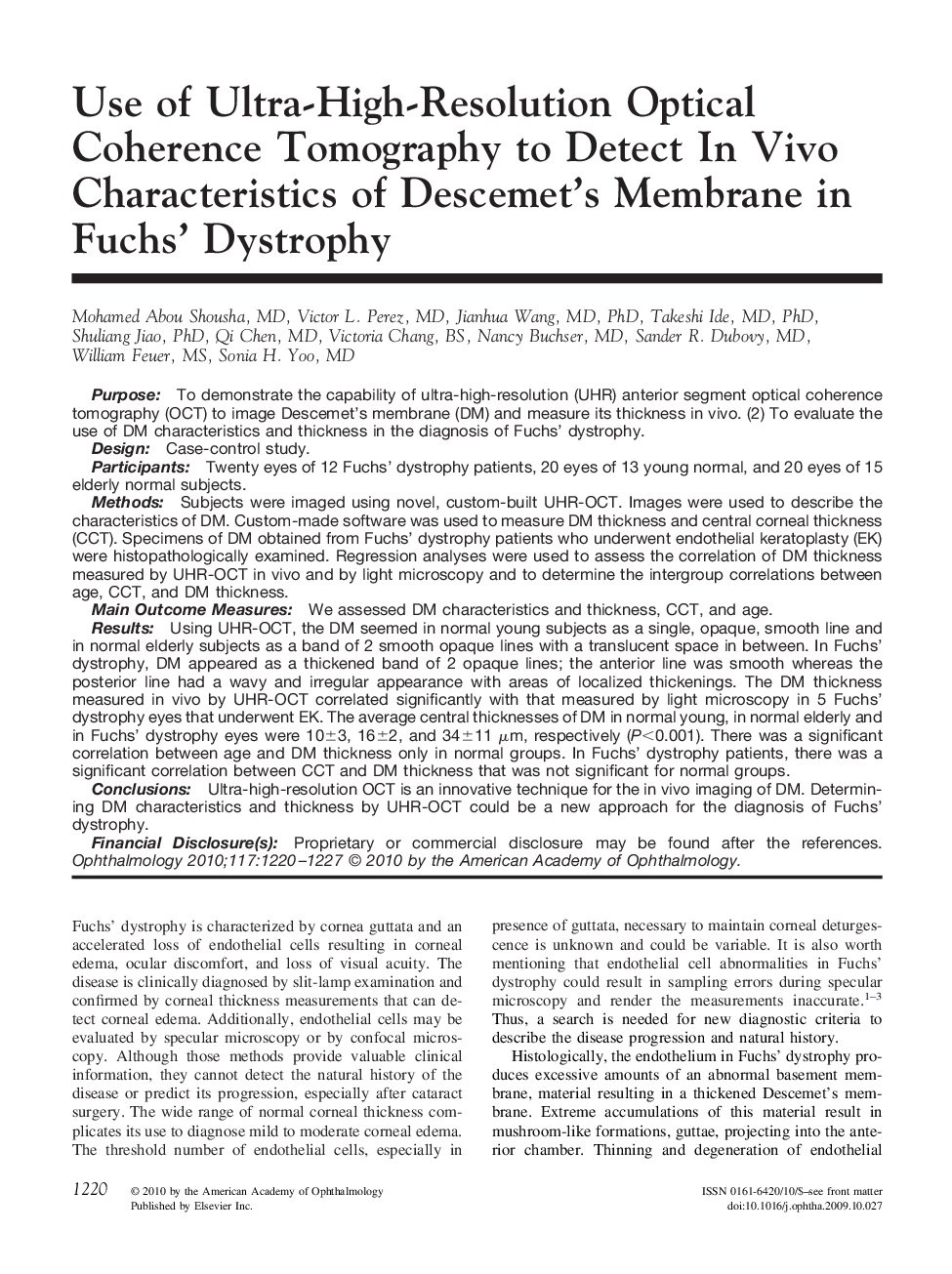Use of Ultra-High-Resolution Optical Coherence Tomography to Detect In Vivo Characteristics of Descemet's Membrane in Fuchs' Dystrophy