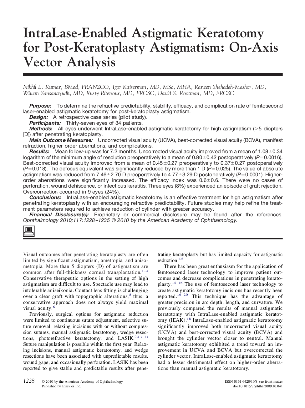 عکس صفحه اول مقاله: IntraLase-Enabled Astigmatic Keratotomy for Post-Keratoplasty Astigmatism: On-Axis Vector Analysis IntraLase-Enabled Astigmatic Keratotomy for Post-Keratoplasty Astigmatism: On-Axis Vector Analysis