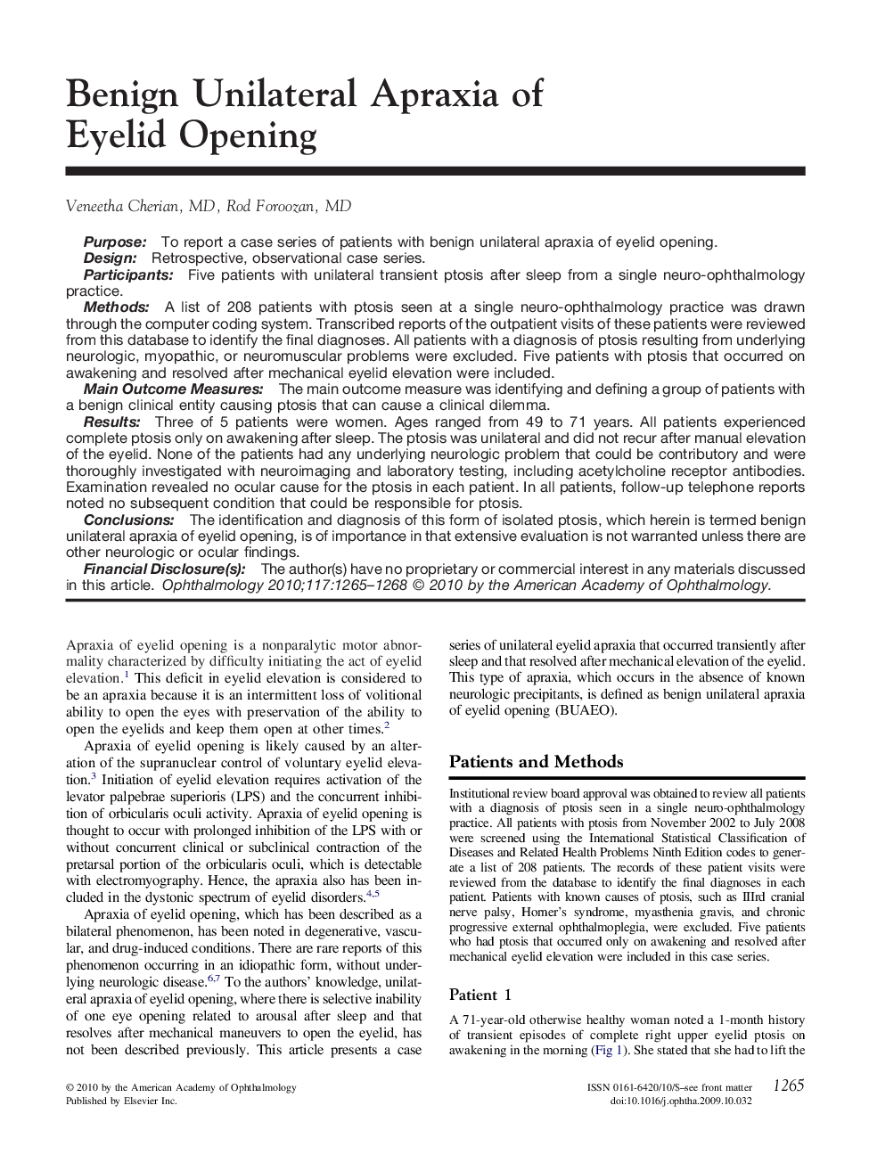 عکس صفحه اول مقاله: Benign Unilateral Apraxia of Eyelid Opening Benign Unilateral Apraxia of Eyelid Opening