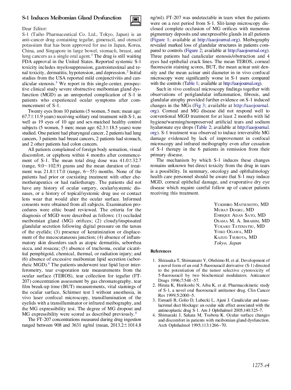 S-1 Induces Meibomian Gland Dysfunction