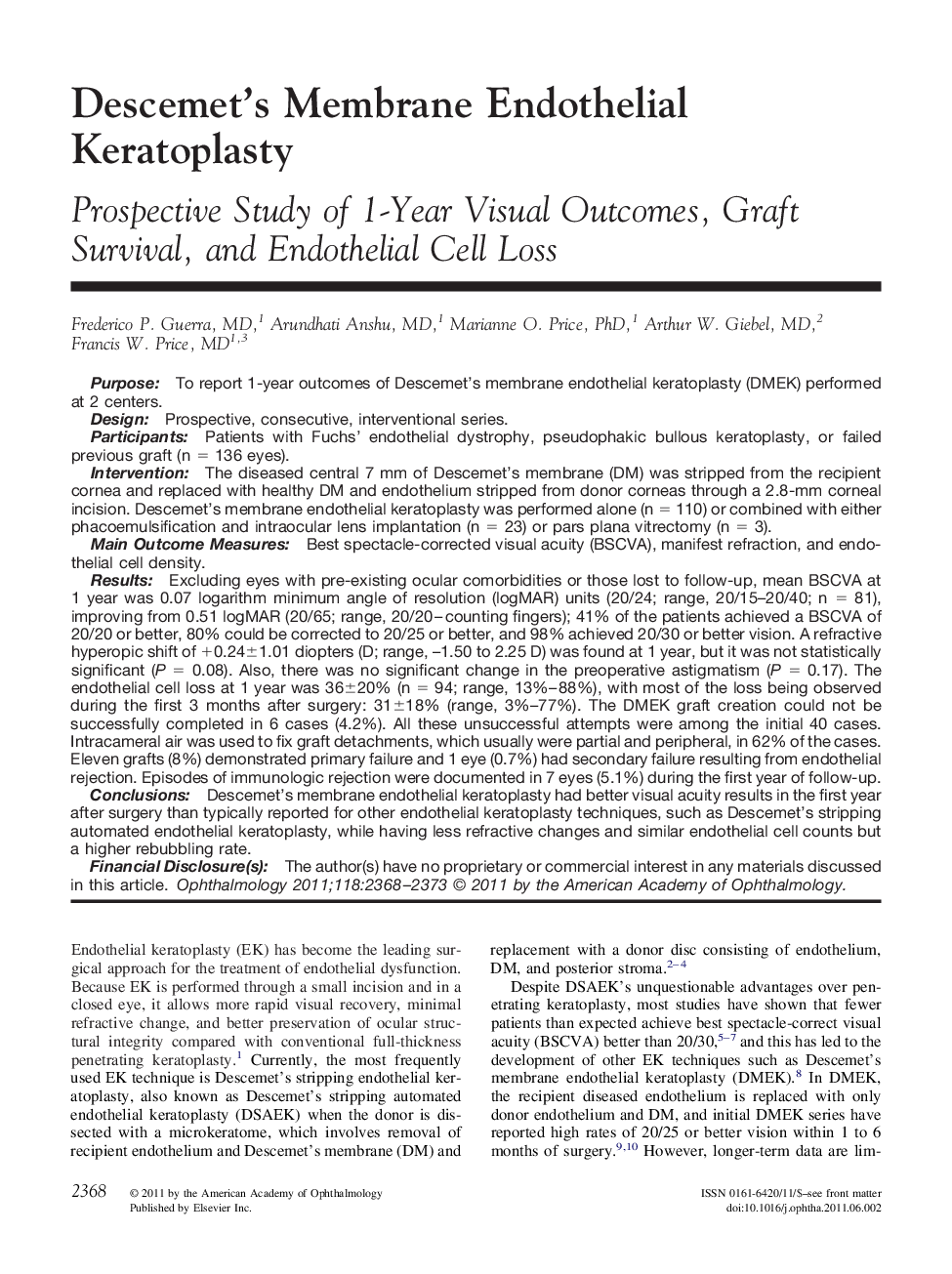 Descemet's Membrane Endothelial Keratoplasty