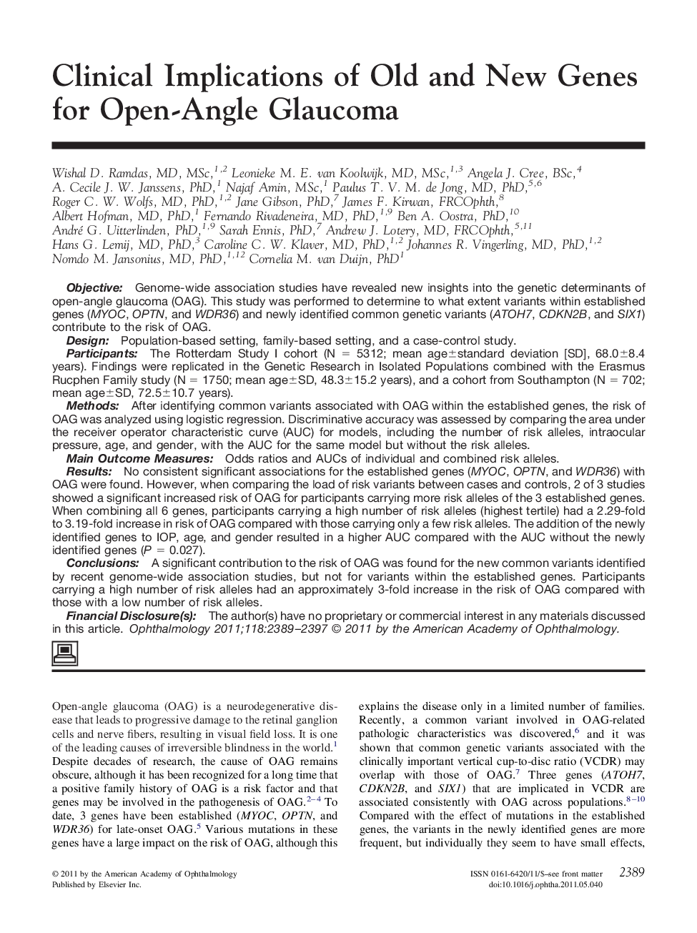 عکس صفحه اول مقاله: Clinical Implications of Old and New Genes for Open-Angle Glaucoma Clinical Implications of Old and New Genes for Open-Angle Glaucoma