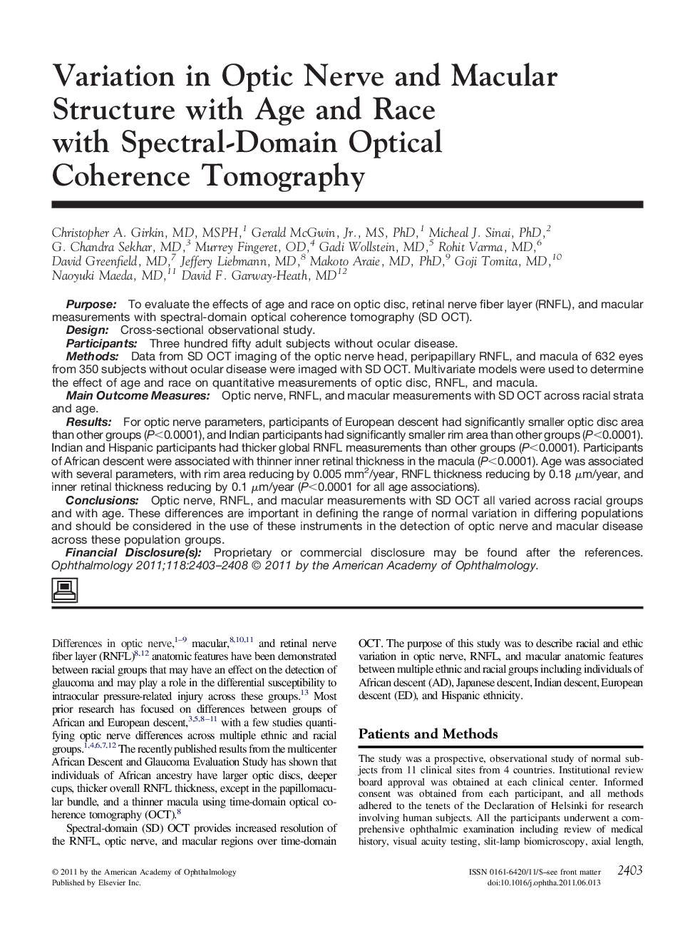 عکس صفحه اول مقاله: Variation in Optic Nerve and Macular Structure with Age and Race with Spectral-Domain Optical Coherence Tomography Variation in Optic Nerve and Macular Structure with Age and Race with Spectral-Domain Optical Coherence Tomography