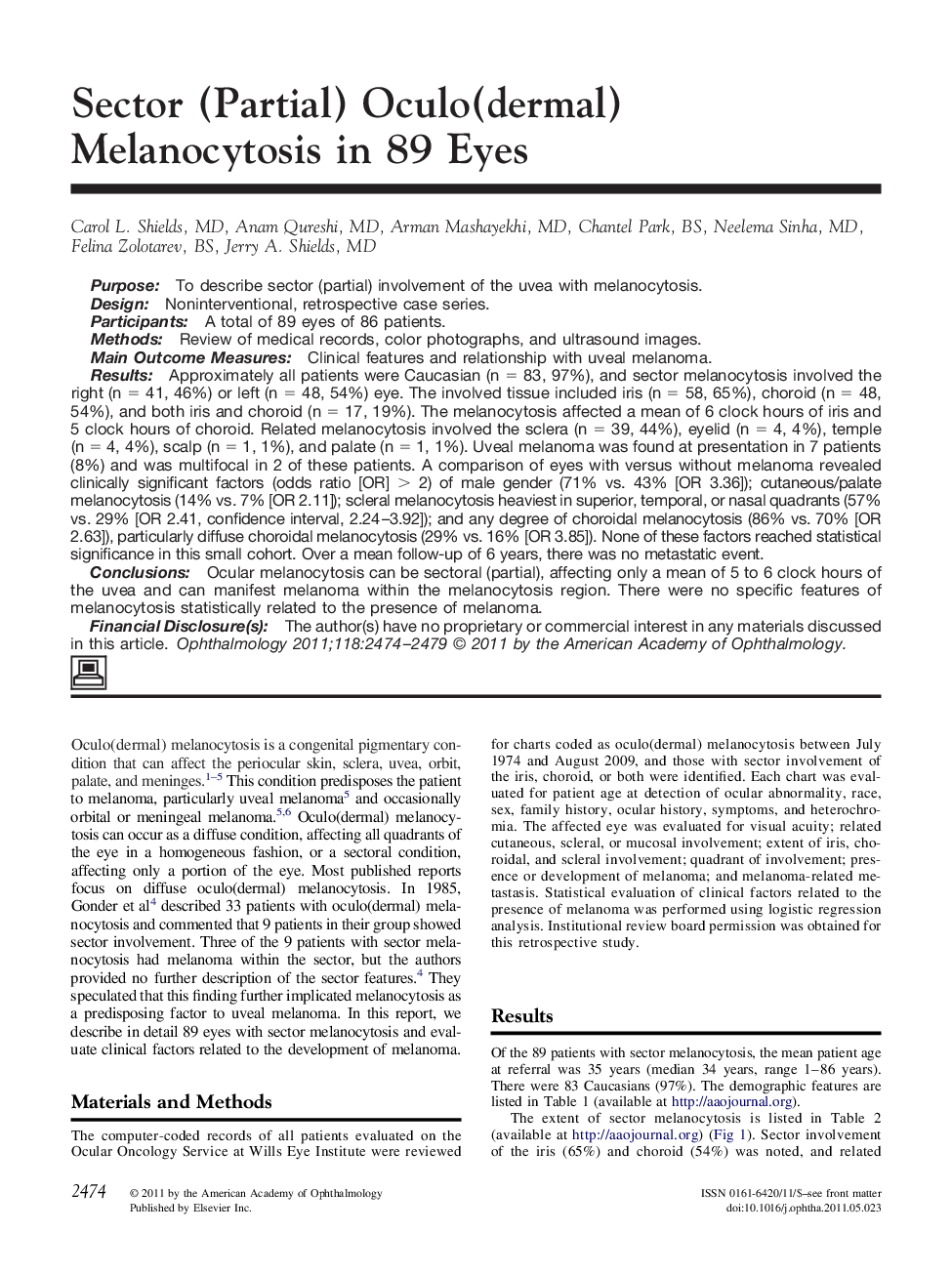 عکس صفحه اول مقاله: Sector (Partial) Oculo(dermal) Melanocytosis in 89 Eyes Sector (Partial) Oculo(dermal) Melanocytosis in 89 Eyes