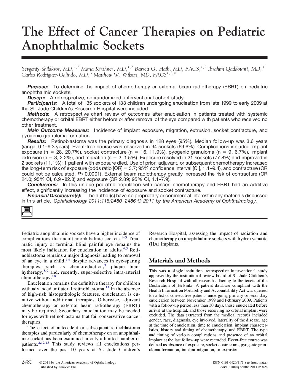 The Effect of Cancer Therapies on Pediatric Anophthalmic Sockets