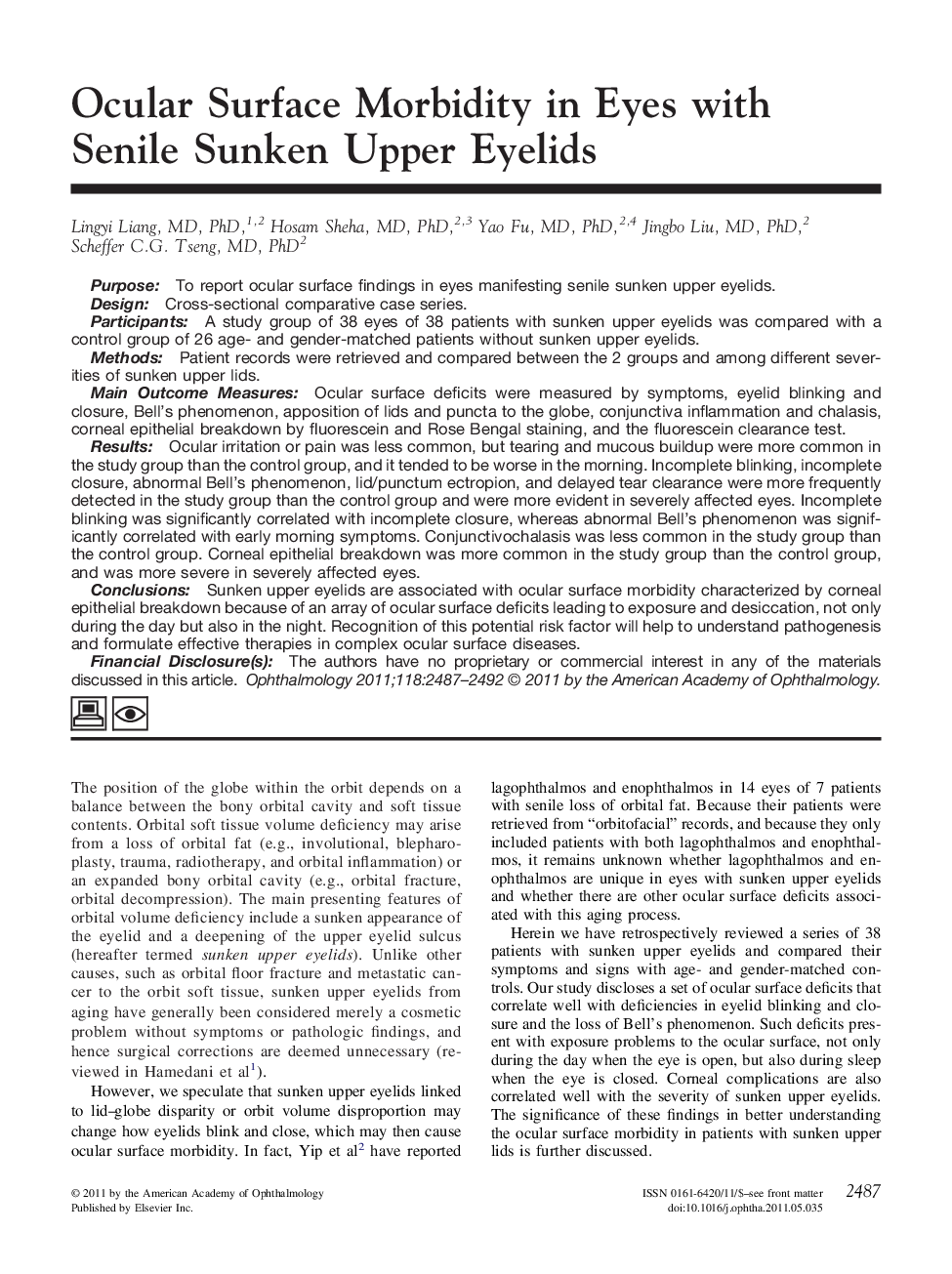 Ocular Surface Morbidity in Eyes with Senile Sunken Upper Eyelids 