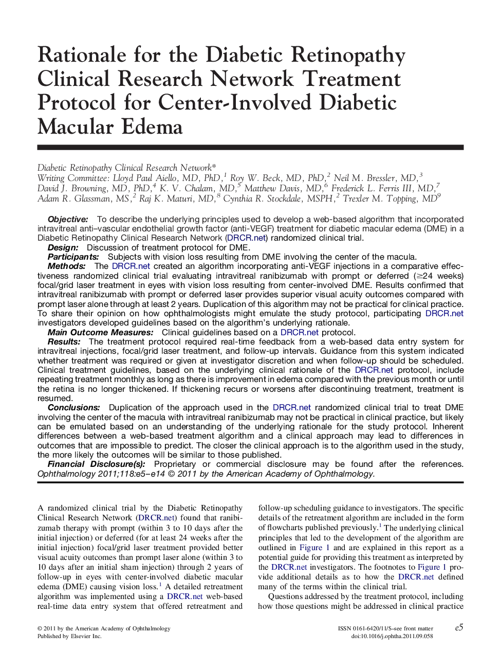 عکس صفحه اول مقاله: Rationale for the Diabetic Retinopathy Clinical Research Network Treatment Protocol for Center-Involved Diabetic Macular Edema Rationale for the Diabetic Retinopathy Clinical Research Network Treatment Protocol for Center-Involved Diabetic Macular Edema