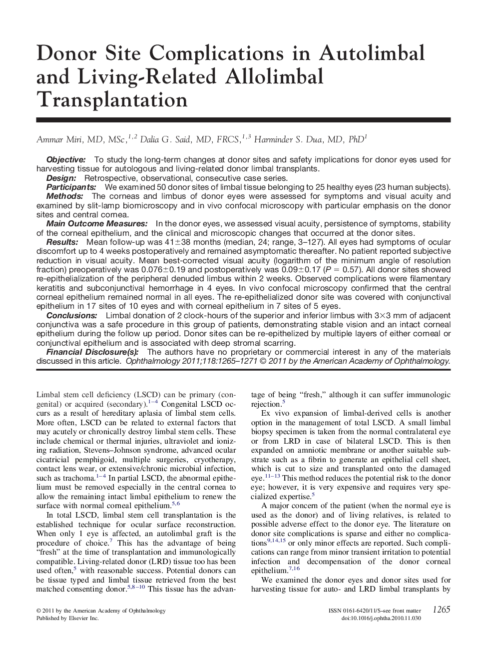 عکس صفحه اول مقاله: Donor Site Complications in Autolimbal and Living-Related Allolimbal Transplantation Donor Site Complications in Autolimbal and Living-Related Allolimbal Transplantation
