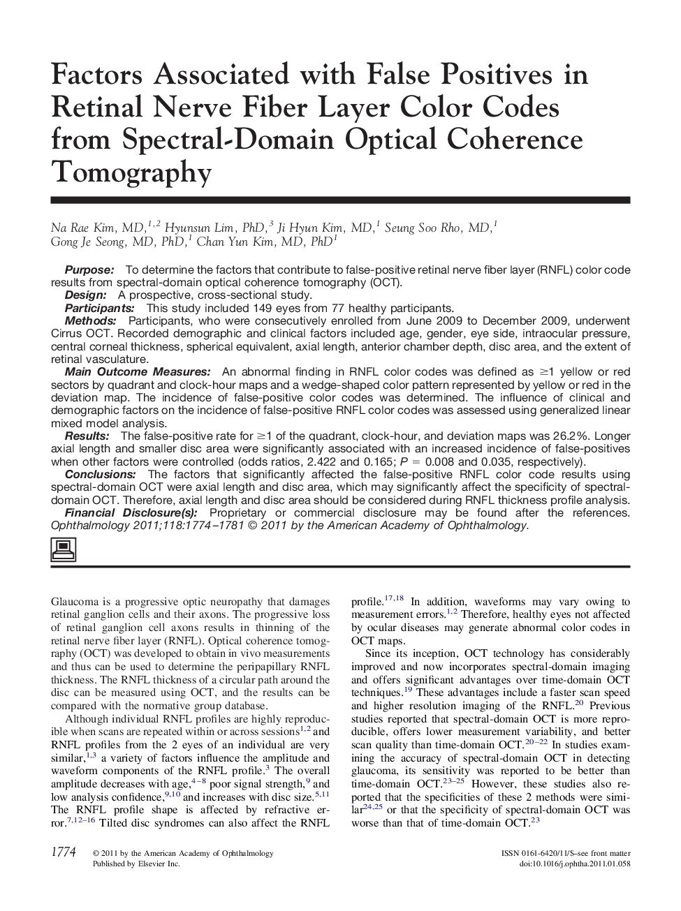 Factors Associated with False Positives in Retinal Nerve Fiber Layer Color Codes from Spectral-Domain Optical Coherence Tomography
