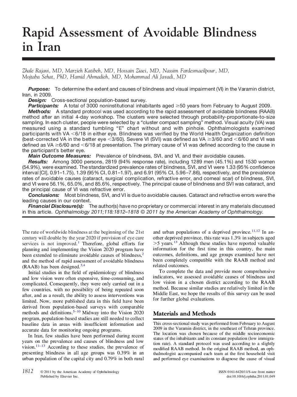 Rapid Assessment of Avoidable Blindness in Iran
