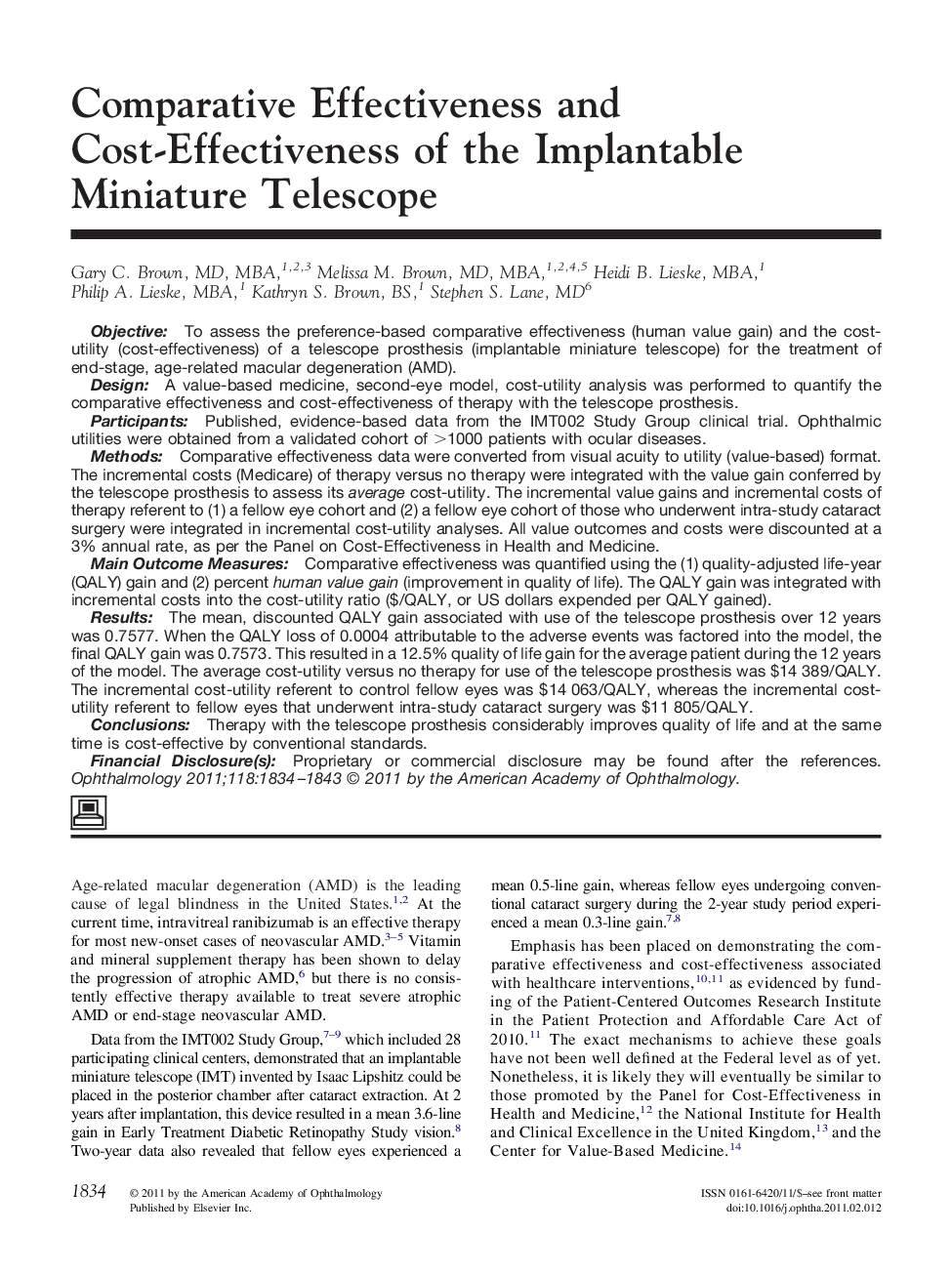 Comparative Effectiveness and Cost-Effectiveness of the Implantable Miniature Telescope 