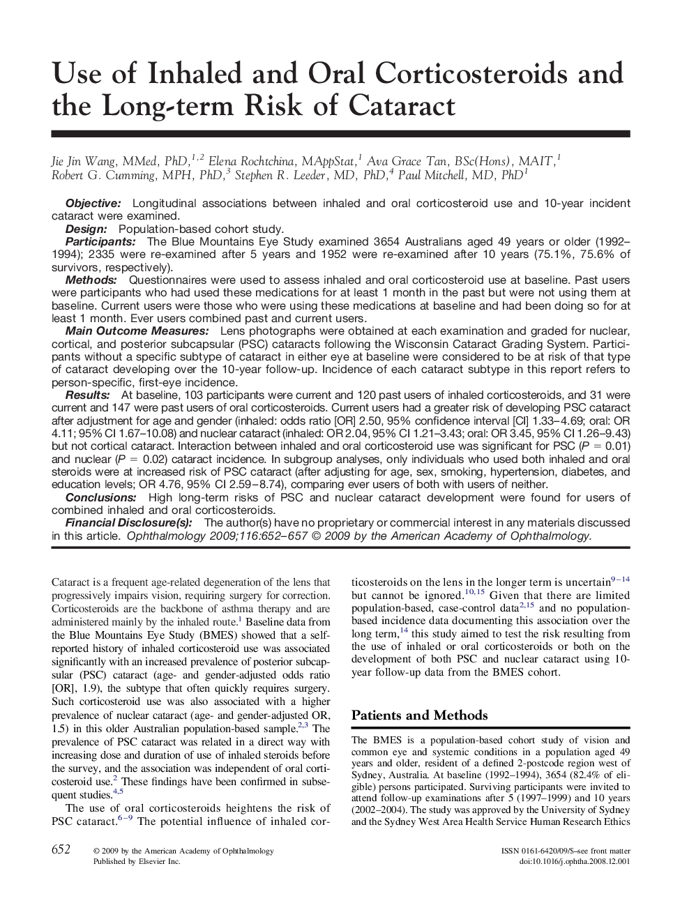 عکس صفحه اول مقاله: Use of Inhaled and Oral Corticosteroids and the Long-term Risk of Cataract Use of Inhaled and Oral Corticosteroids and the Long-term Risk of Cataract