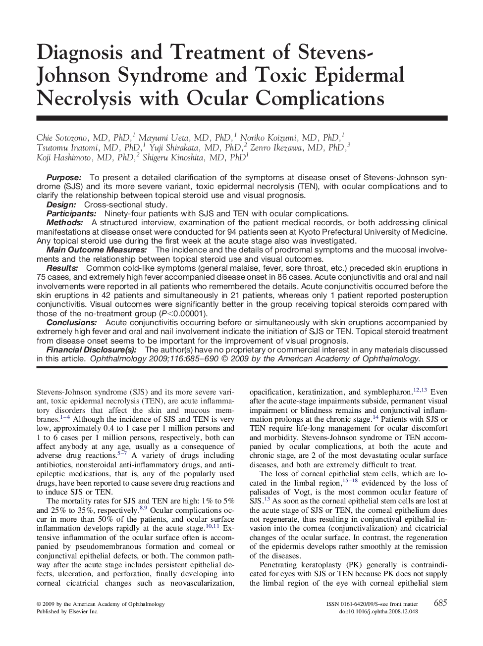 عکس صفحه اول مقاله: Diagnosis and Treatment of Stevens-Johnson Syndrome and Toxic Epidermal Necrolysis with Ocular Complications Diagnosis and Treatment of Stevens-Johnson Syndrome and Toxic Epidermal Necrolysis with Ocular Complications