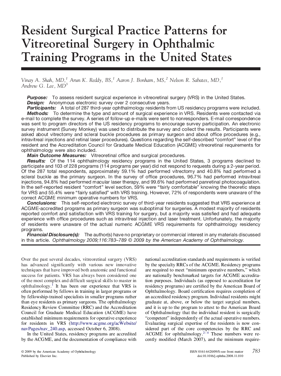 Resident Surgical Practice Patterns for Vitreoretinal Surgery in Ophthalmic Training Programs in the United States