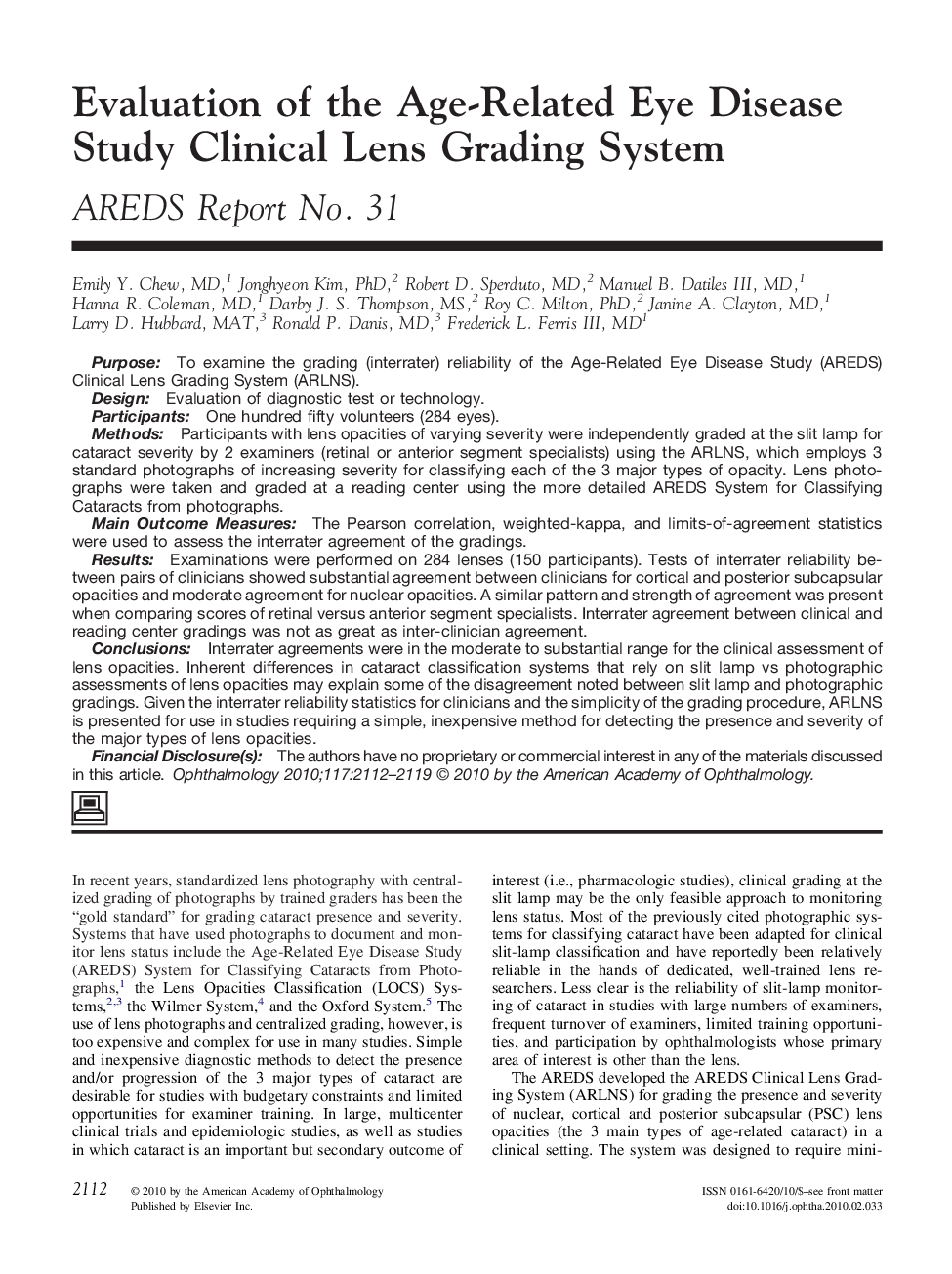 Evaluation of the Age-Related Eye Disease Study Clinical Lens Grading System