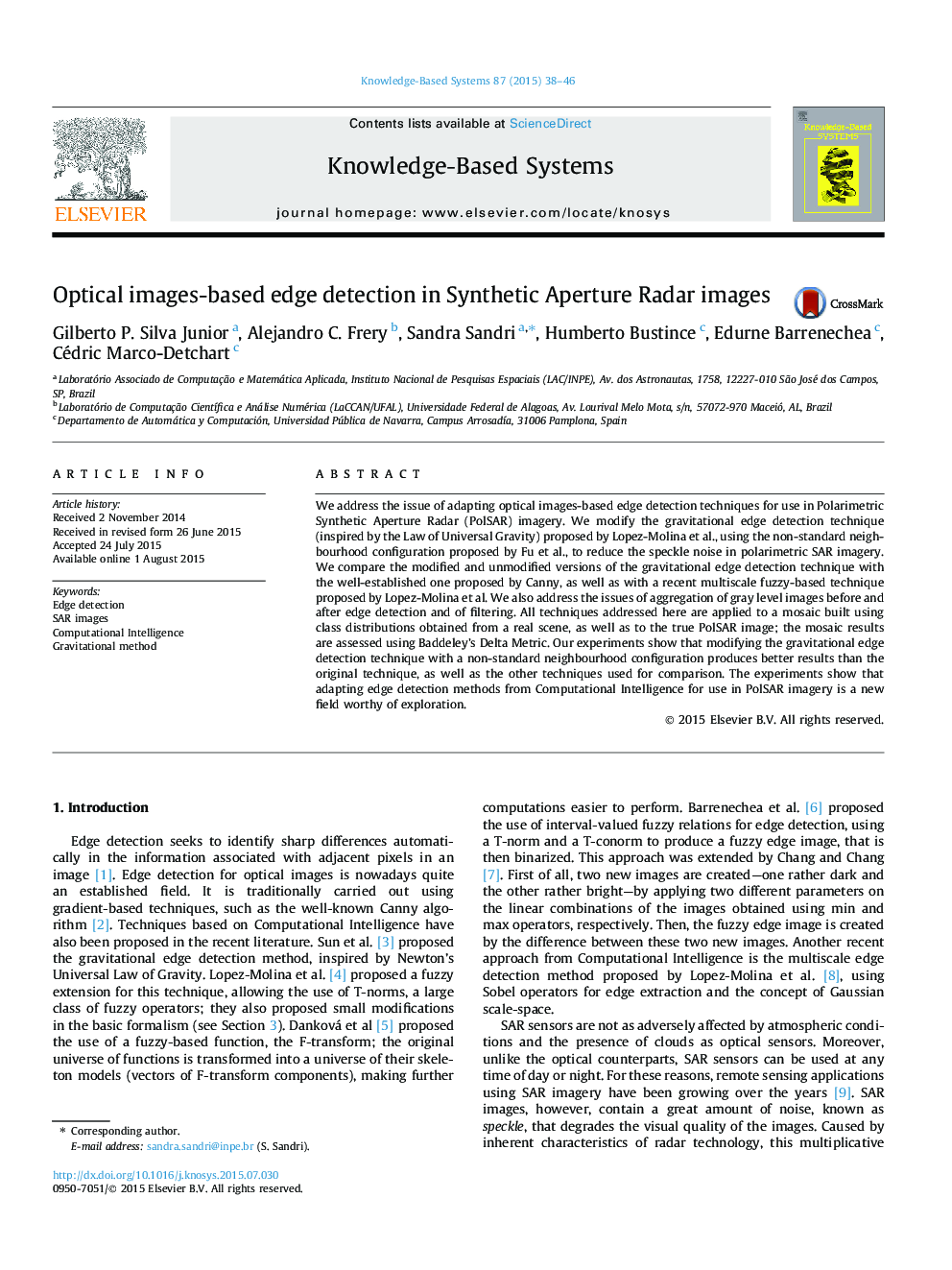 Optical images-based edge detection in Synthetic Aperture Radar images