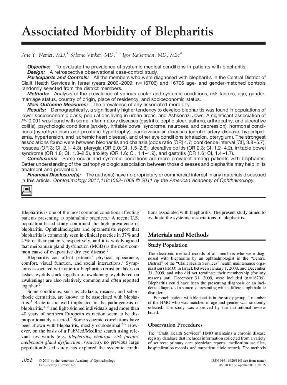 Associated Morbidity of Blepharitis