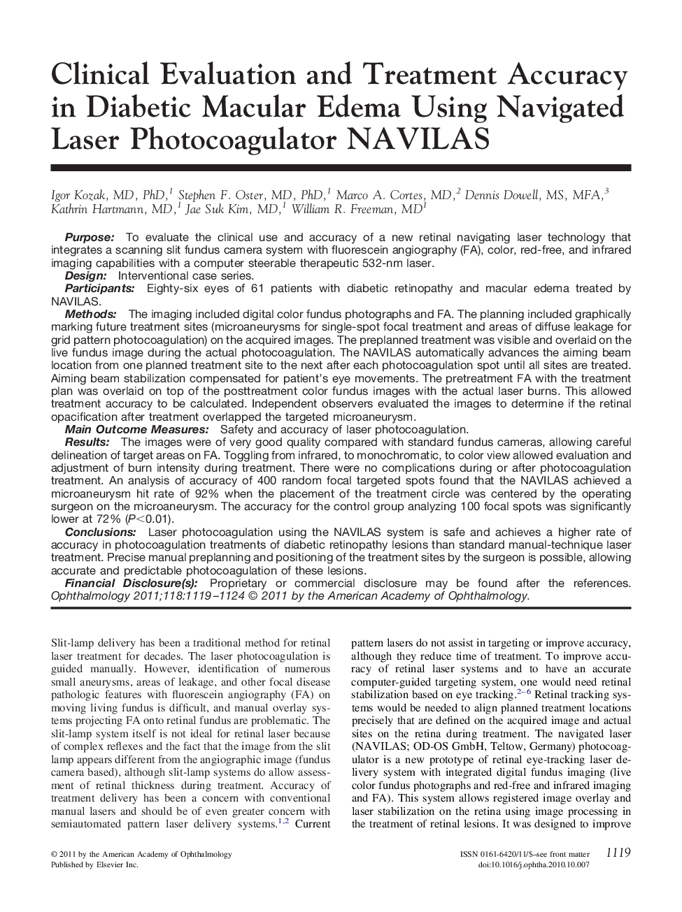 Clinical Evaluation and Treatment Accuracy in Diabetic Macular Edema Using Navigated Laser Photocoagulator NAVILAS