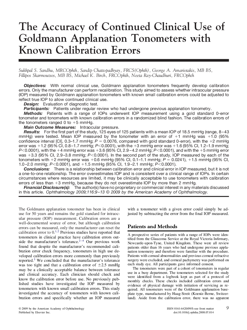 The Accuracy of Continued Clinical Use of Goldmann Applanation Tonometers with Known Calibration Errors