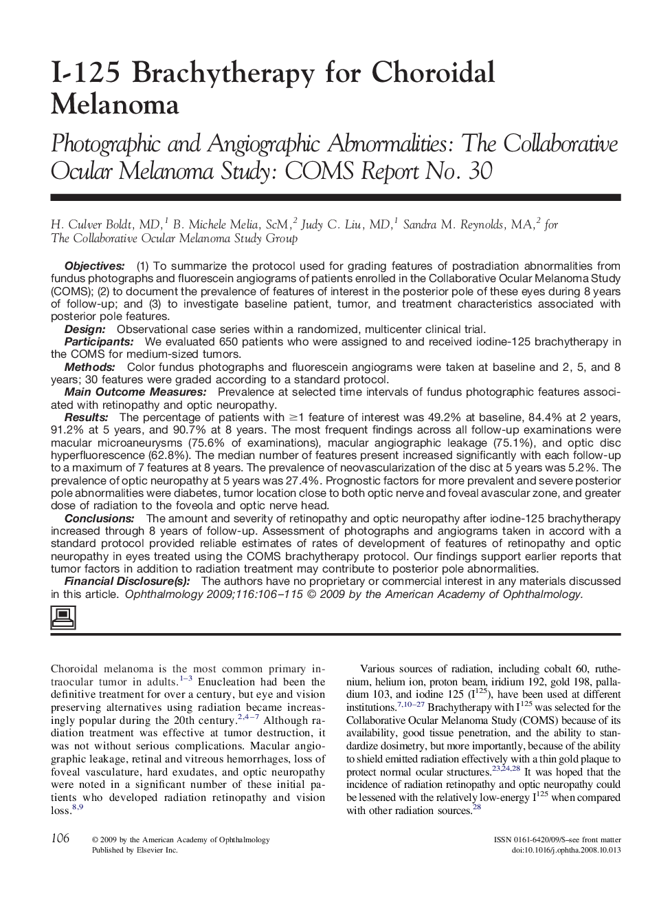 I-125 Brachytherapy for Choroidal Melanoma