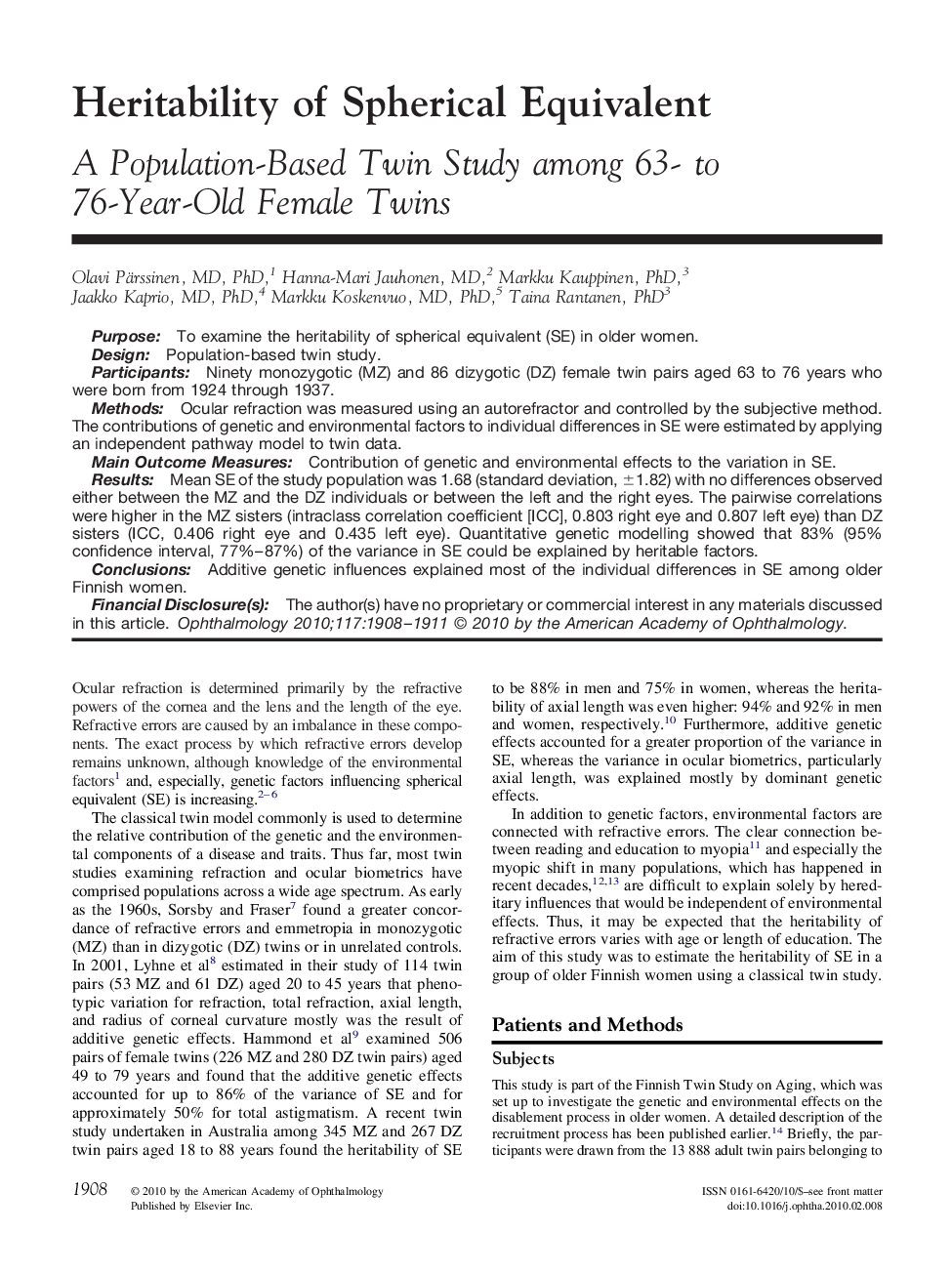 Heritability of Spherical Equivalent