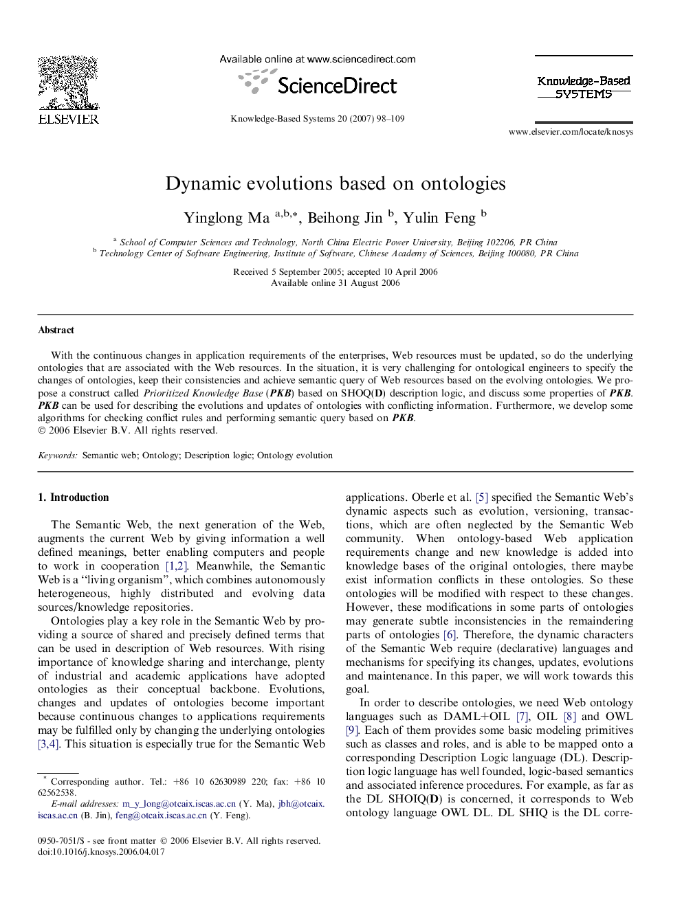 Dynamic evolutions based on ontologies