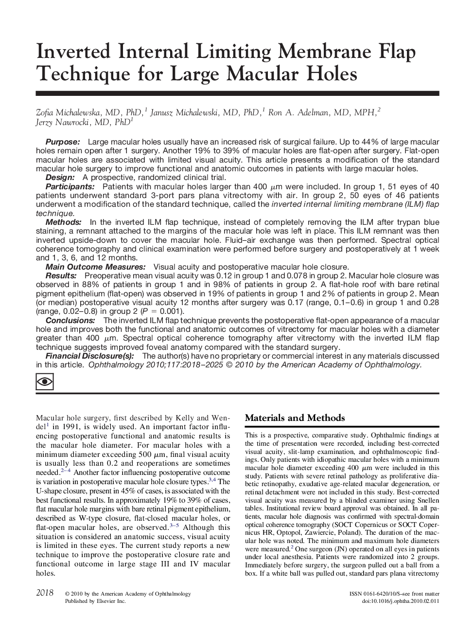 Inverted Internal Limiting Membrane Flap Technique for Large Macular Holes 