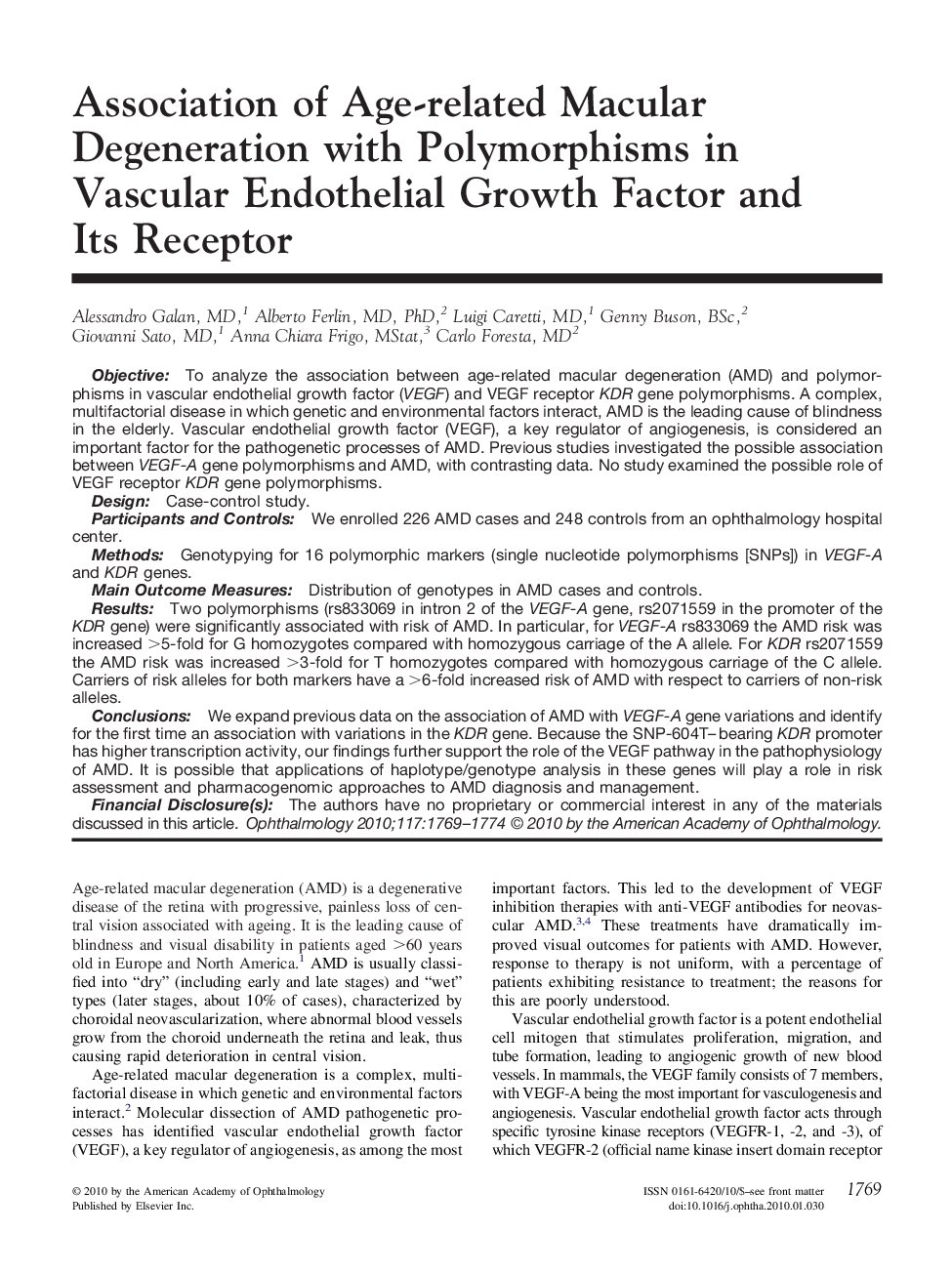 عکس صفحه اول مقاله: Association of Age-related Macular Degeneration with Polymorphisms in Vascular Endothelial Growth Factor and Its Receptor Association of Age-related Macular Degeneration with Polymorphisms in Vascular Endothelial Growth Factor and Its Receptor