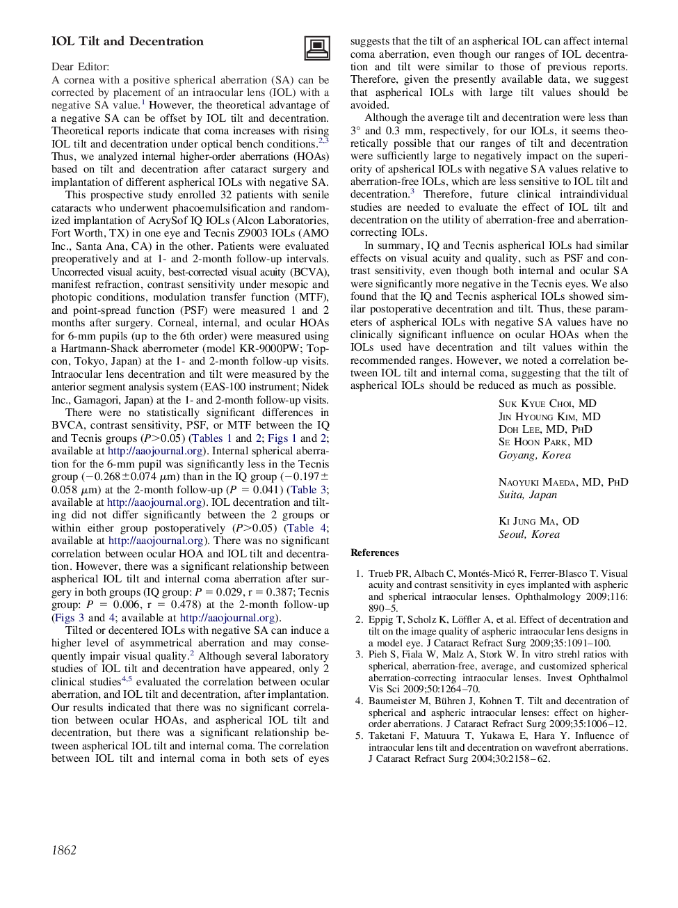 IOL Tilt and Decentration