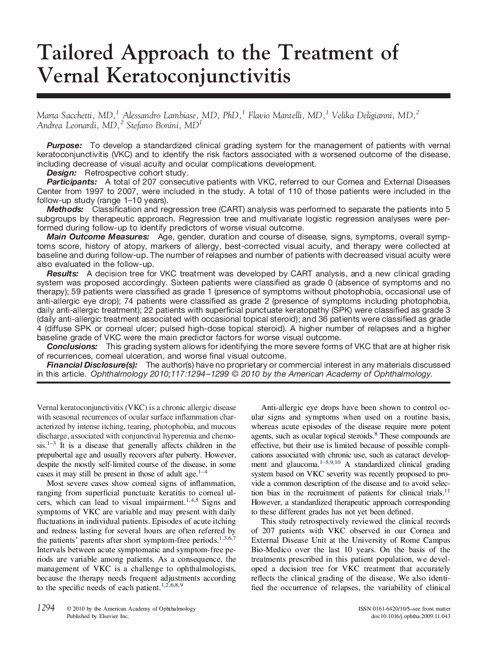 Tailored Approach to the Treatment of Vernal Keratoconjunctivitis