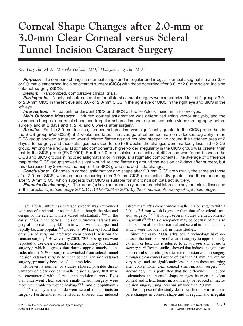 Corneal Shape Changes after 2.0-mm or 3.0-mm Clear Corneal versus Scleral Tunnel Incision Cataract Surgery