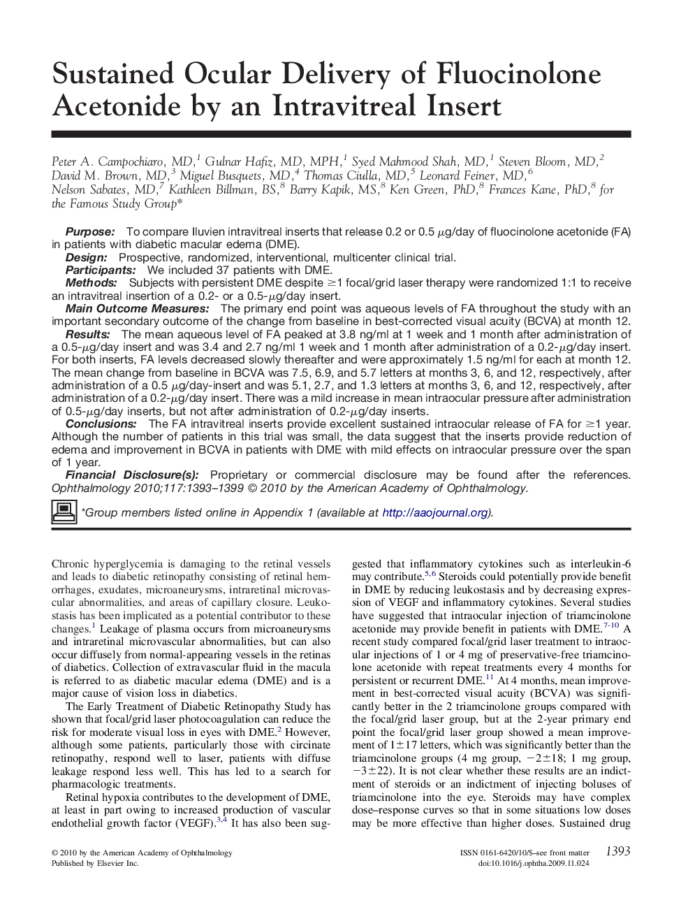 عکس صفحه اول مقاله: Sustained Ocular Delivery of Fluocinolone Acetonide by an Intravitreal Insert Sustained Ocular Delivery of Fluocinolone Acetonide by an Intravitreal Insert