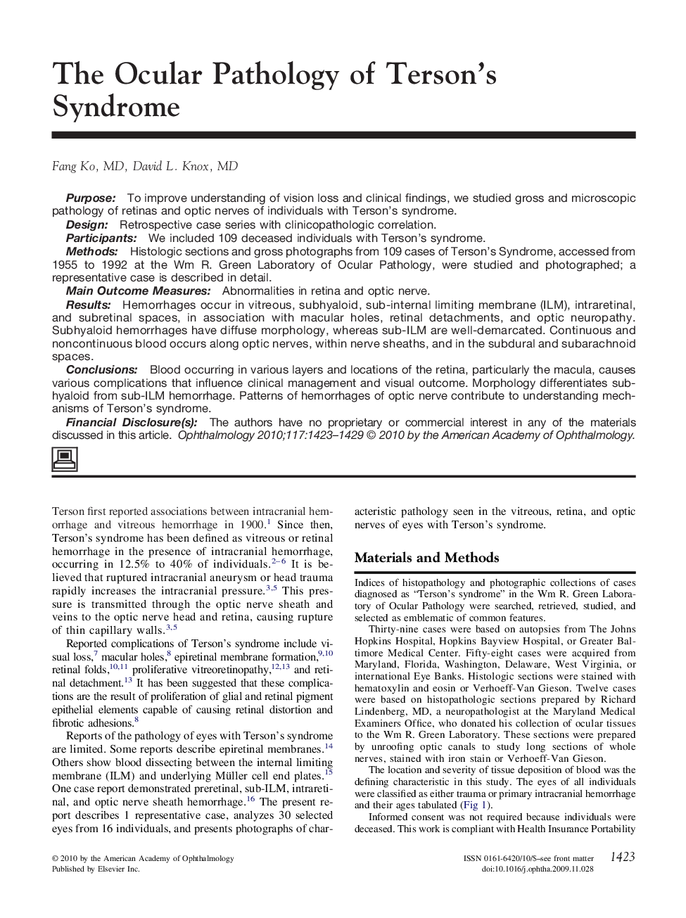 The Ocular Pathology of Terson's Syndrome