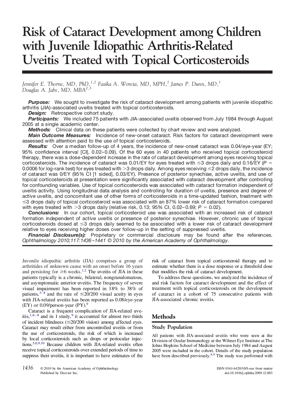 Risk of Cataract Development among Children with Juvenile Idiopathic Arthritis-Related Uveitis Treated with Topical Corticosteroids 
