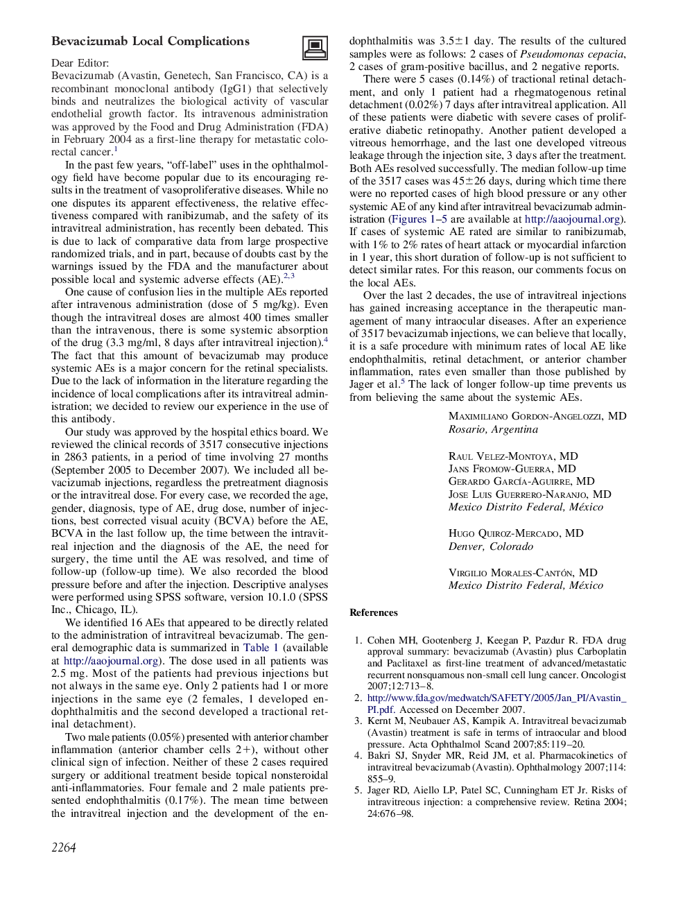 عکس صفحه اول مقاله: Bevacizumab Local Complications Bevacizumab Local Complications