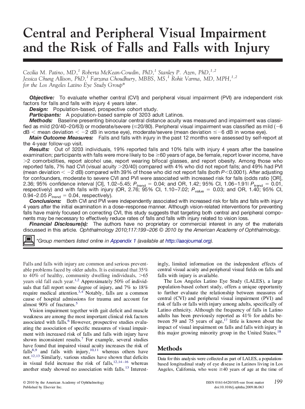 Central and Peripheral Visual Impairment and the Risk of Falls and Falls with Injury