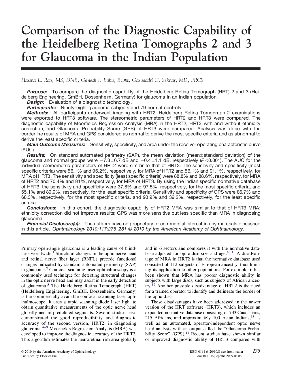 عکس صفحه اول مقاله: Comparison of the Diagnostic Capability of the Heidelberg Retina Tomographs 2 and 3 for Glaucoma in the Indian Population Comparison of the Diagnostic Capability of the Heidelberg Retina Tomographs 2 and 3 for Glaucoma in the Indian Population