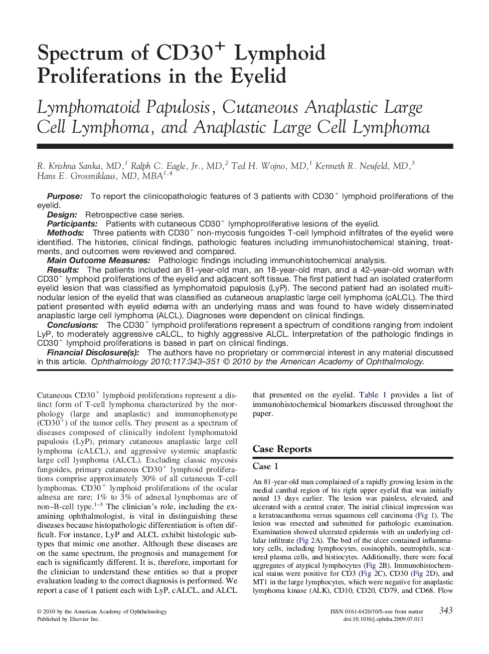 Spectrum of CD30+ Lymphoid Proliferations in the Eyelid