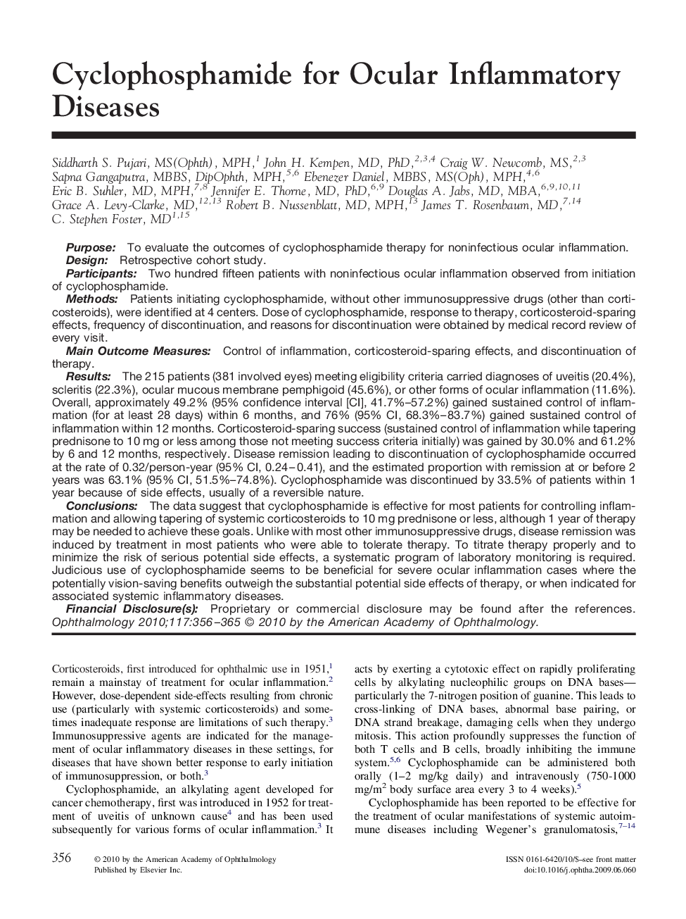 عکس صفحه اول مقاله: Cyclophosphamide for Ocular Inflammatory Diseases Cyclophosphamide for Ocular Inflammatory Diseases