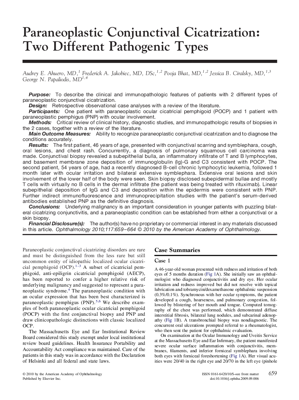 Paraneoplastic Conjunctival Cicatrization: Two Different Pathogenic Types