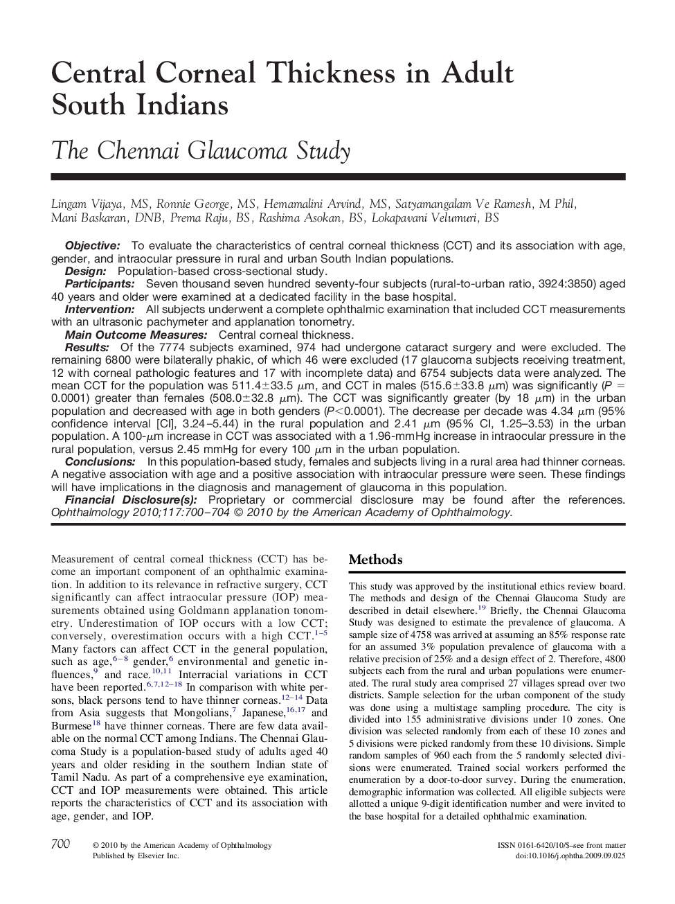 عکس صفحه اول مقاله: Central Corneal Thickness in Adult South Indians Central Corneal Thickness in Adult South Indians