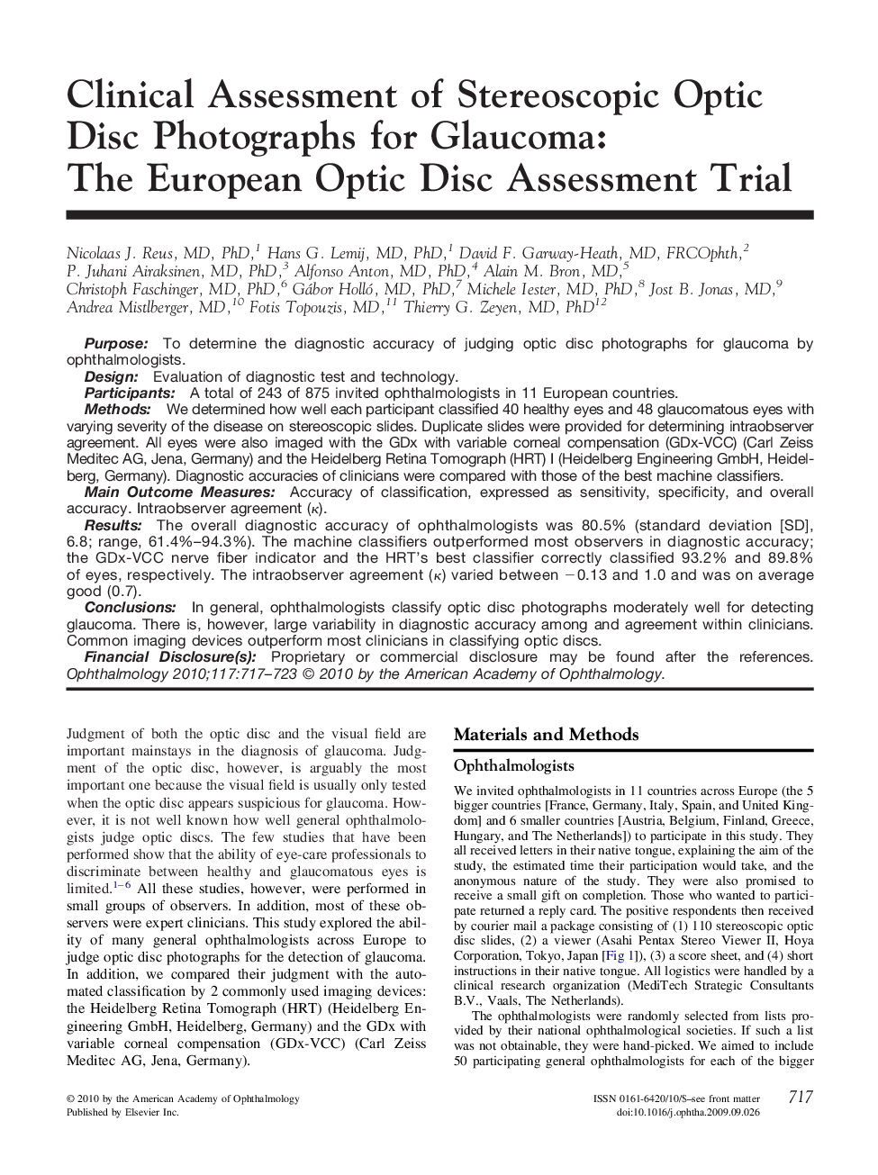 Clinical Assessment of Stereoscopic Optic Disc Photographs for Glaucoma: The European Optic Disc Assessment Trial