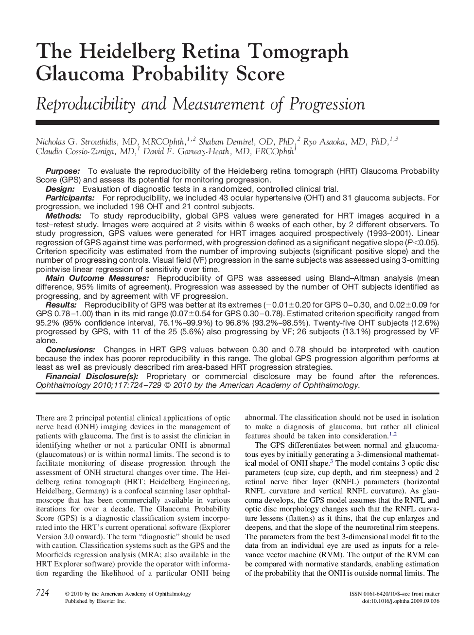 The Heidelberg Retina Tomograph Glaucoma Probability Score