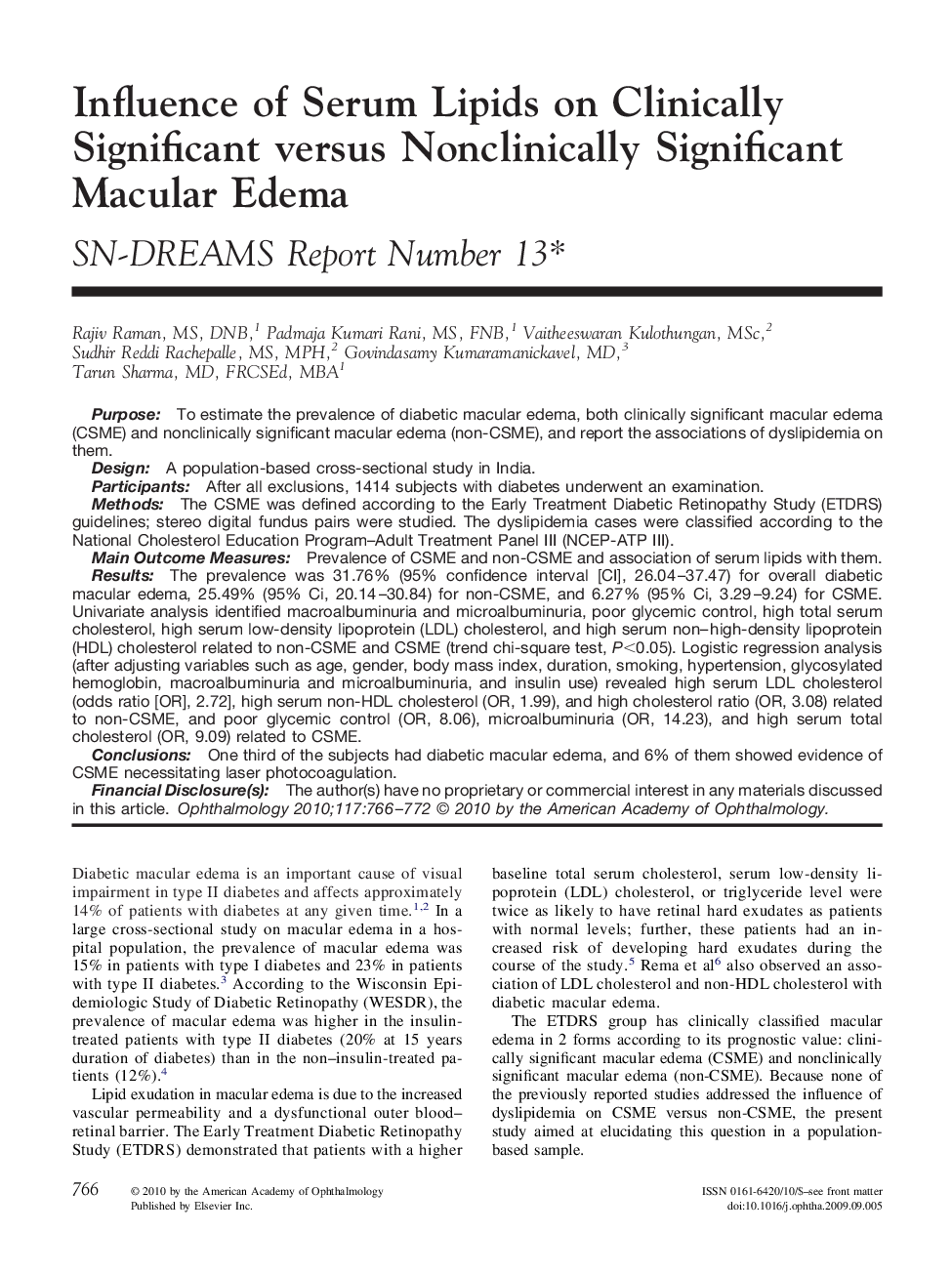 Influence of Serum Lipids on Clinically Significant versus Nonclinically Significant Macular Edema