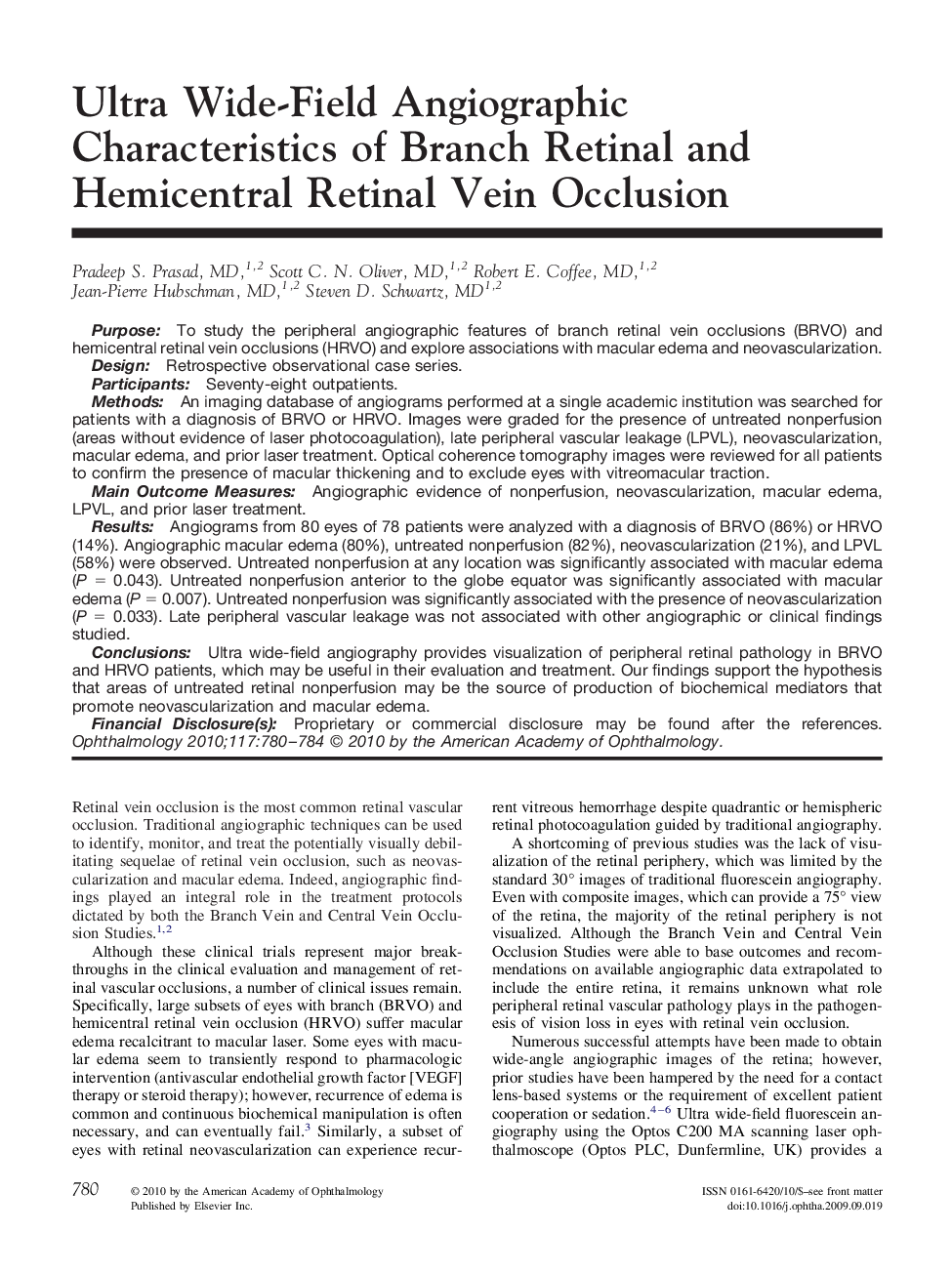 Ultra Wide-Field Angiographic Characteristics of Branch Retinal and Hemicentral Retinal Vein Occlusion 