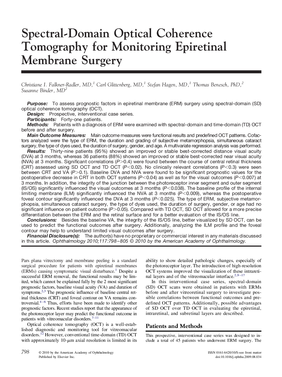 Spectral-Domain Optical Coherence Tomography for Monitoring Epiretinal Membrane Surgery