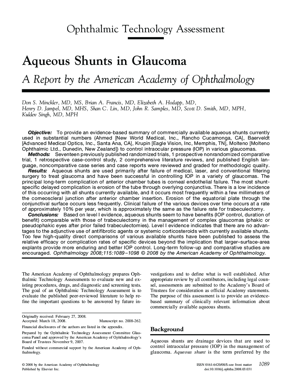 Aqueous Shunts in Glaucoma
