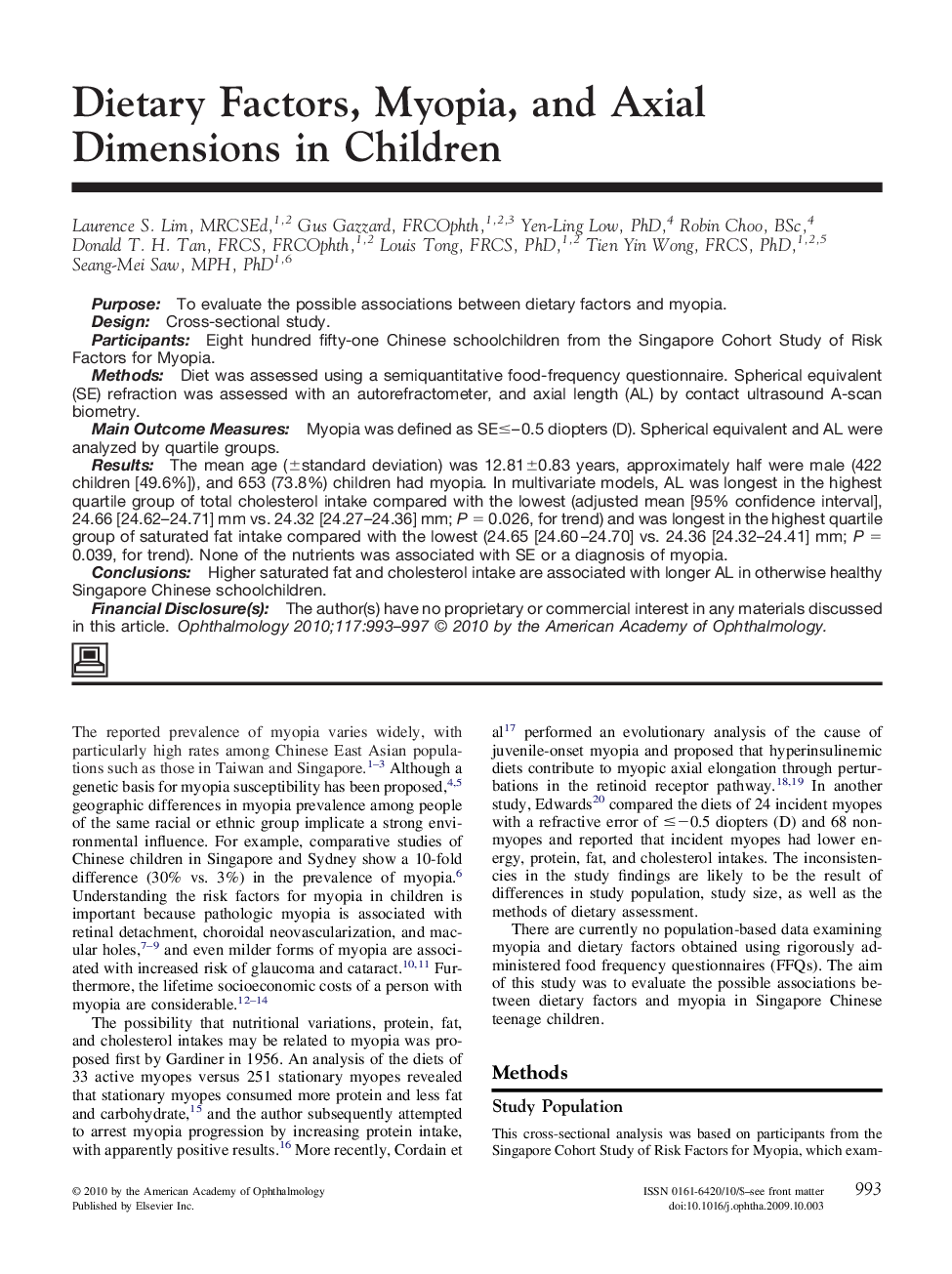 عکس صفحه اول مقاله: Dietary Factors, Myopia, and Axial Dimensions in Children Dietary Factors, Myopia, and Axial Dimensions in Children